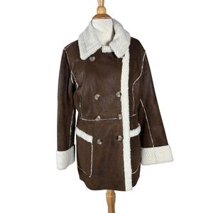 Faux Suede Shearling Coat L Penny Lane Retro Y2K 70s Boho Chic Almost Famous